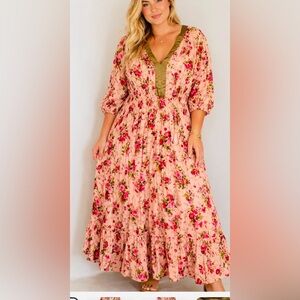 Aratta Soft gorgeous Pink Floral Maxi Dress M